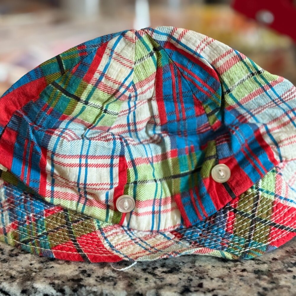 Vintage Toddler Madras Plaid Bucket Hat Preppy Kids Summer Hat - Picture 2 of 5